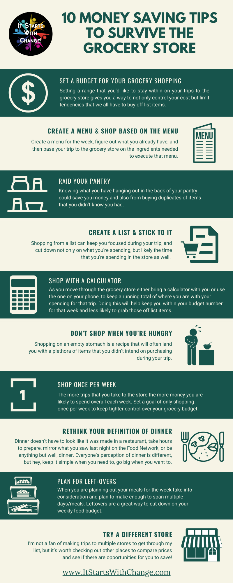 10 Money Saving Tips To Survive The Grocery Store Infographic