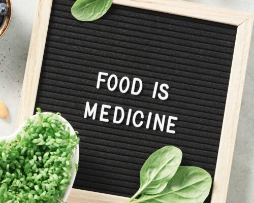 Food is medicine letter board quote flat lay